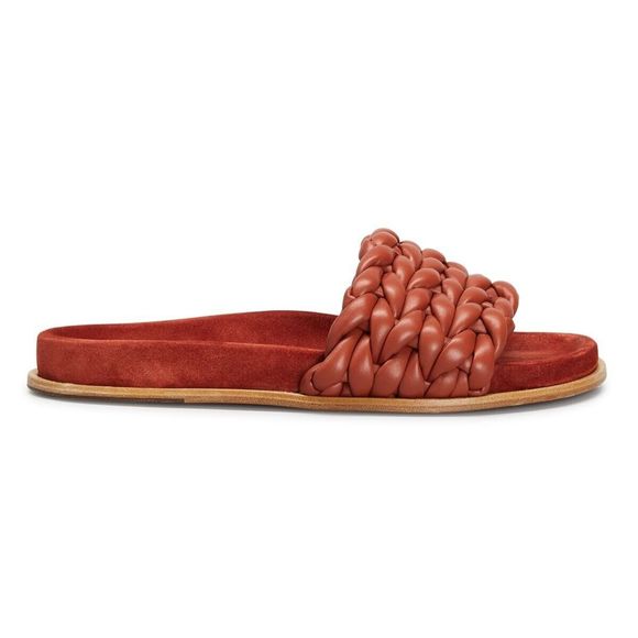 Chloé Womens Sz 37W US 7 Terracotta Red Kacey Braided Leather Slide Sandals - Picture 11 of 11